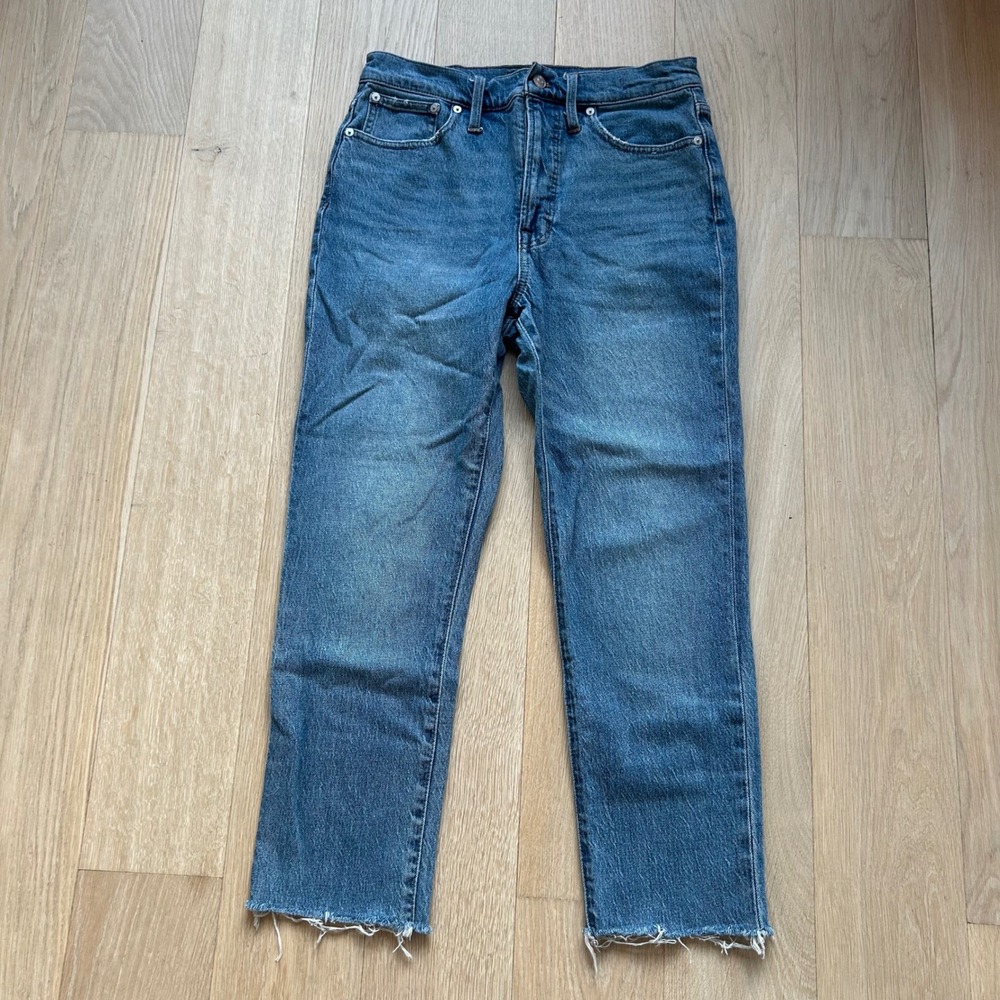 Madewell Perfect Vintage Ankle Jean‎ 28x25 Blue Raw Hem Straight Leg Retro